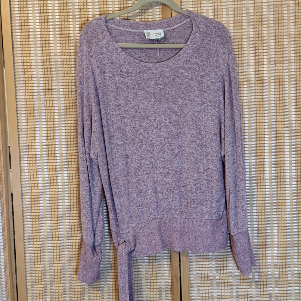 Saturday Sunday Anthropologie Mauve Marled Knit Side Tie Pullover Top Small
